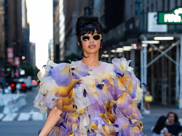 Cardi B Paired a 3D Floral Dress With Rosebud Pink Nails